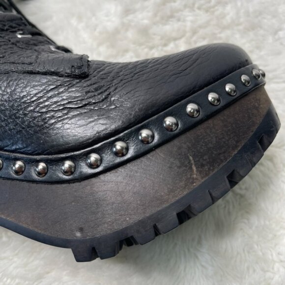 Miu Miu Women's Black Leather Heeled Lace Up Wooden Boots Size 40 - Picture 7 of 16